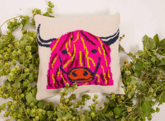The Highland Coo Cushion Cover : Knit Kit Designed by Sylvia Watts-Cherry